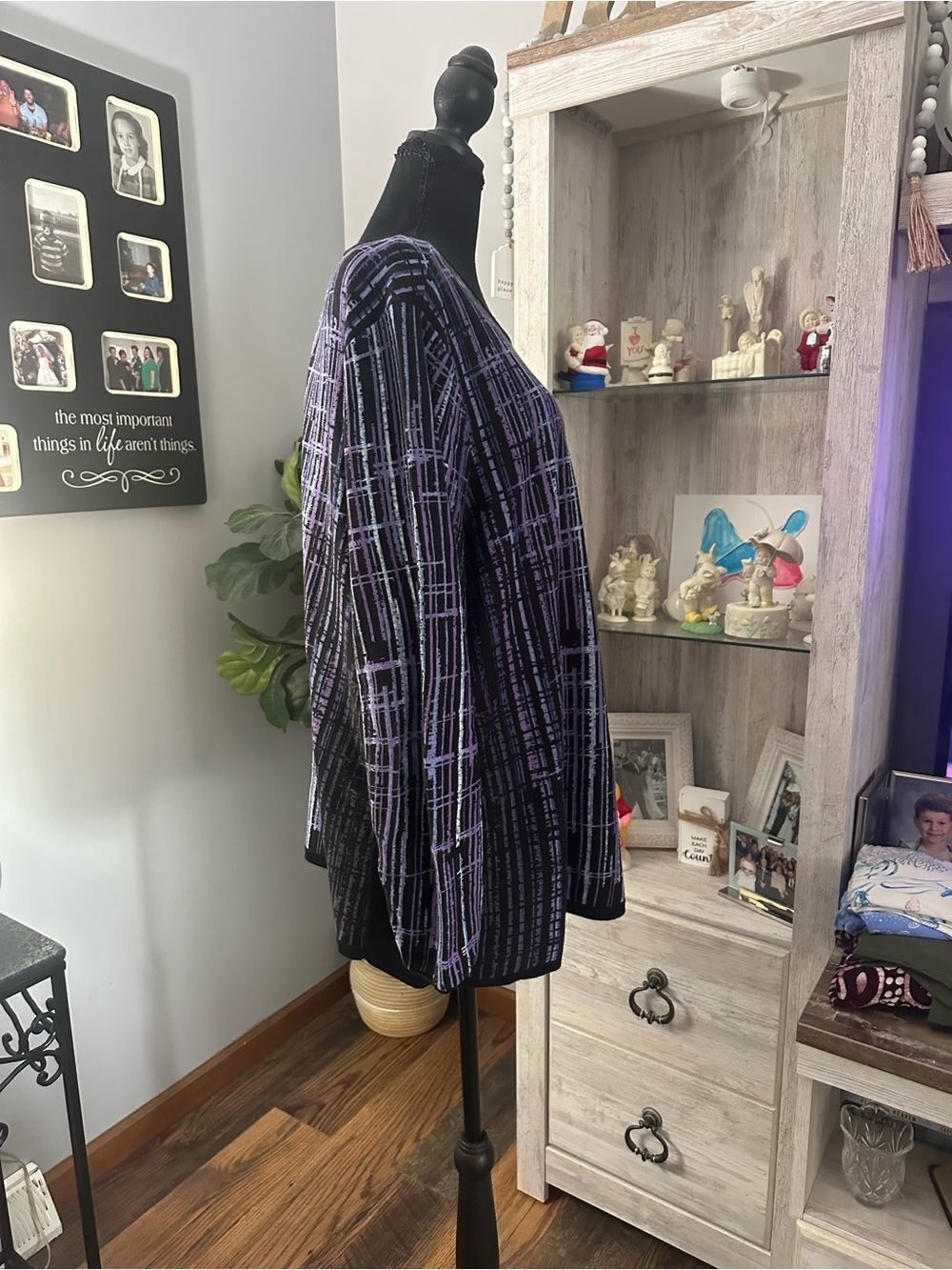 NIC+ZOE Black Long-Sleeve Top with Purple Grid Pattern - Picture 2 of 5